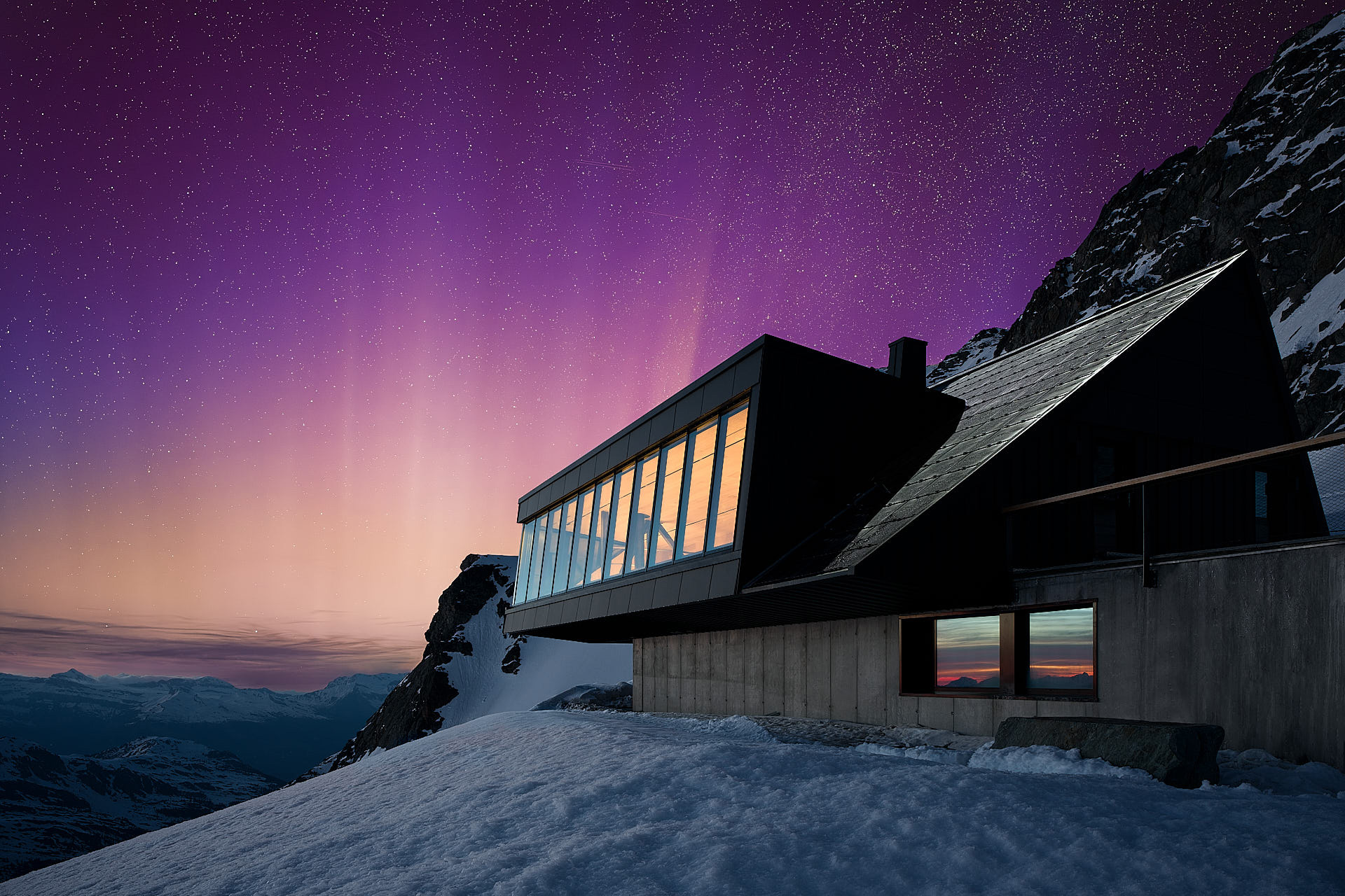 Cabane Tortin dusk view